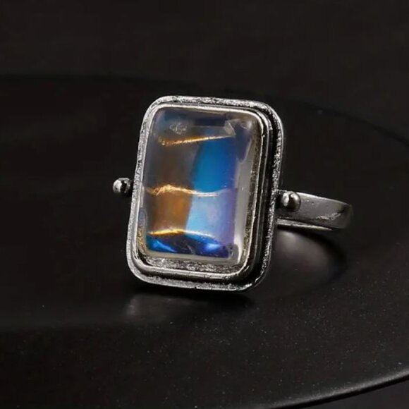 NEW Boho Minimalist Silver Plated Iridescent Moonstone Crystal Ring - Picture 3 of 4